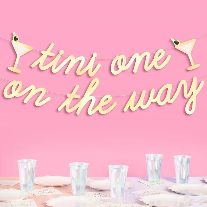 xo, Fetti Tini One On The Way Banner, Gold Foil - 4 Ft. | Baby Shower Decorations, Martini Sign, Gender Reveal Party Sign, Cocktail Photoshoot Backdrop