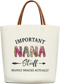 Canvas Tote Bag for Women, Important Stuff Bag with Leather Handle, Reusable Grocery Bags for Shopping Beach Travel