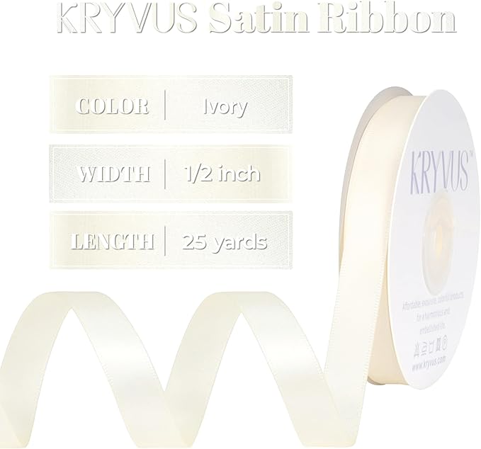 Ivory Satin Ribbon, Double Faced 1/2 Inch X 50 Yards Ivory Ribbon, Premium Satin Ribbon for Gift Wrapping, Crafts, Hair Bow Making, Sewing, Flower Bouquet, Wedding Party Decor