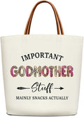 Canvas Tote Bag for Women, Important Stuff Bag with Leather Handle, Reusable Grocery Bags for Shopping Beach Travel