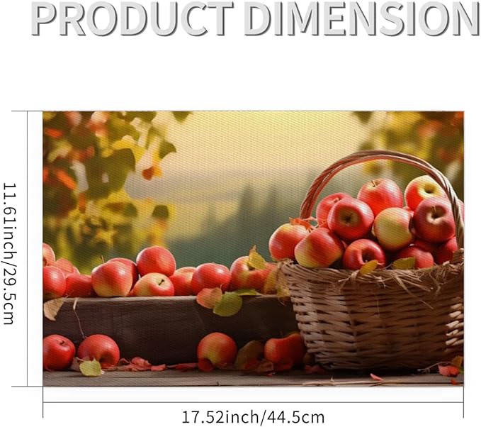 Fall Fruit Apple Placemats Set of 1 PVC Vinyl Non Slip Table Mats Waterproof Heat Resistant Place Mats Washable Wipeable Dining Table Mat for Kitchen Party Farmhouse Indoor Outdoor Decorative
