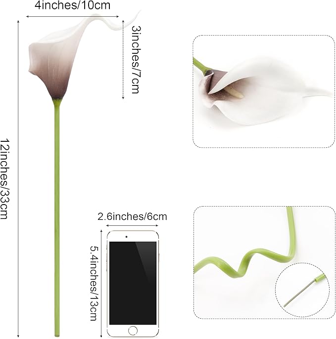 SITUMEIZI 24 PCS Artificial Calla Lily Fake Flowers Silk Flower Real Touch for Home Kitchen Decor Wedding Bouquet Office Decoration(Black & White)