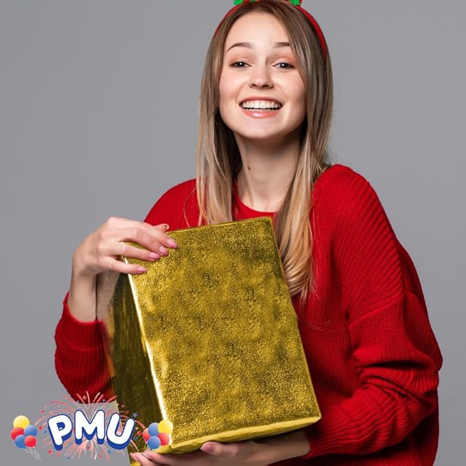 PMU Gift Wrap Mylar Roll Metallic Gold 2-sided, 48 Inches X 100 Ft Roll 1.4 Mil Highly Reflective Mylar Film, Great for Gifts, Birthdays, Christmas, Baskets, Arts & Crafts