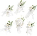 Ling's moment Boutonniere for Men, 6pcs Groom Groomsmen Boutonniere, Artificial Flowers for Wedding Decor/Prom/Homecoming, etc.Snow White
