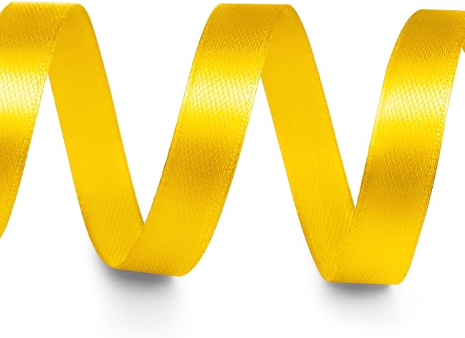 3/8" x 100 Yards Satin Ribbon - Yellow Silk Ribbon with Spool - Ideal for Gift Wrapping, Floral Bouquets, Crafts, Wedding Party Decorations, Christmas and Sewing Projects