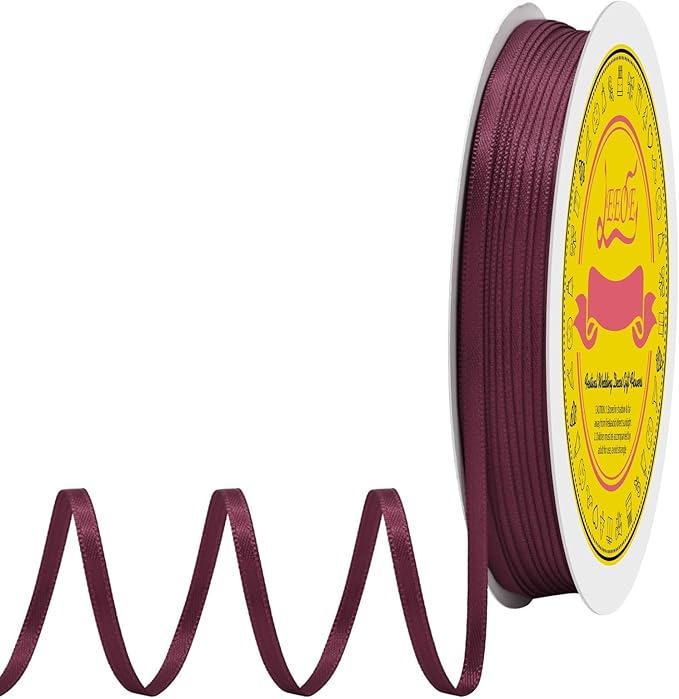Double Face Wine Red Satin Thin Ribbon 1/8 inch X 100 Yards Polyester Wine Red Ribbon for Gift Wrapping Very Suitable for Weddings Party Hair Bow Invitation Decorations and More