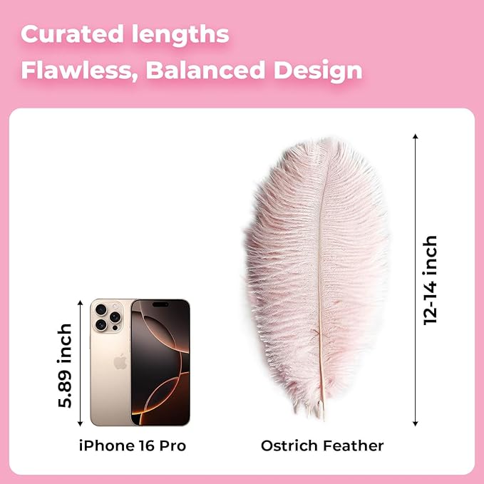 Piokio 20 pcs Natural Light Pink Ostrich Feathers 12-14 inch(30-35 cm) Bulk for Wedding Party Centerpieces and DIY Clothes Decoration, Gatsby Decorations