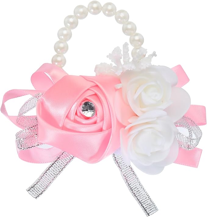MECCANIXITY Wrist Corsage Artificial Flower Bracelets Rose Wrist Bride Groom Decorative for Wedding Ceremony Prom Party Anniversary Pink