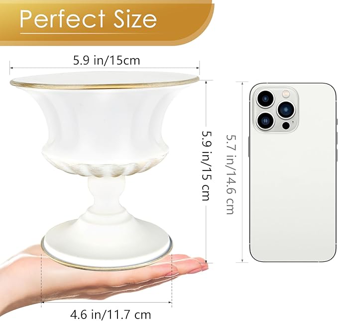 White Vase for Centerpieces Compote Bowl: Wedding Pedestal Vase 5.9 Inch Metal Flower Urn for Table Party Home Decor Set of 2