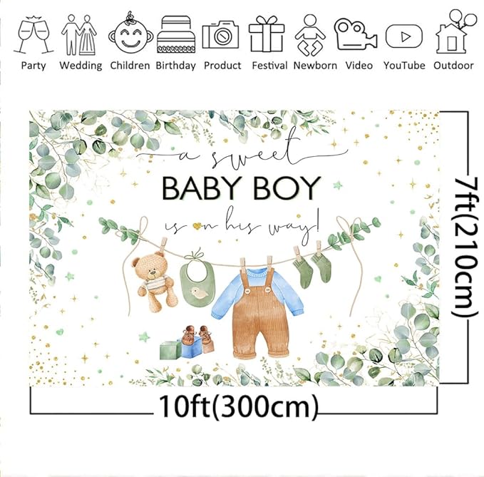 Mocsicka Sweet Baby Girl Backdrop Princess Pink Greenery Decoration for Girl Baby Shower Photo Booth (Blue, 10x7ft)