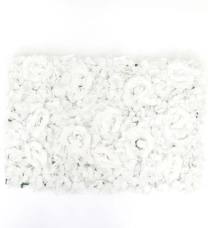 Efavormart 4 Pack 11 Sq ft. UV Protected White 3D Silk Rose & Hydrangea Flower Panel Wall Mat for DIY Party Centerpieces Decor