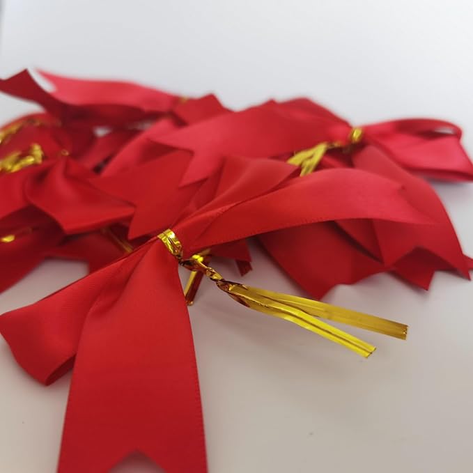 50pcs 3.5" Red Satin Ribbon Bows Twist Tie Bows for Gift Wrapping Christmas Tree Decoration with Fish Tails (Red)