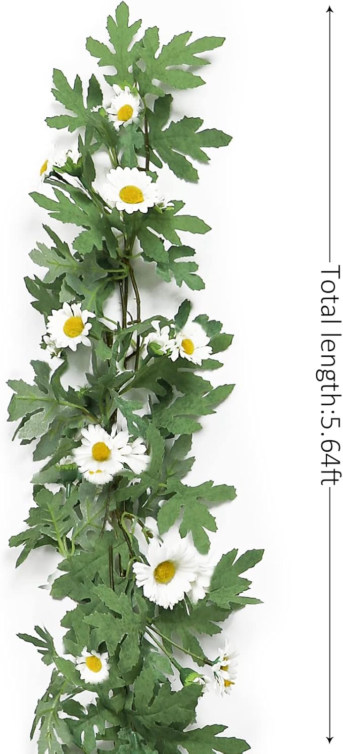 SOMYTING Artificial Daisy Garland Decorative Fake Flower Vine Hanging 5.6Ft Silk Flower Greenery for Home Garden Outdoor Ceremony Wedding Arch Floral Decor (white-2pcs)