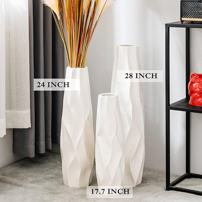 Floor Vase, GDSZJLJ 28 Inches Tall Ceramic White Large Decorative Vases for Modern Home Decor, Living Room, Minimalist Style Flower Vase for Pampas Grass, Flowers, Twigs, Office, Bedroom Décor