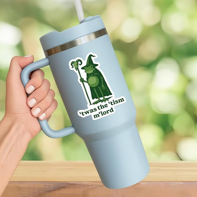 HANDICHI Design 5-Pack 4 Inch ’TWAS The ’Tism M’Lord Stickers – Funny Wizard Frog Meme Vinyl Decals – Neurodivergent Stickers Pack for Laptops, Water Bottles, Journals and Scrapbooks