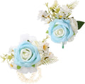 Wrist Corsage and Boutonniere Set, Artificial Rose Corsage Wristlet and Boutonniere for Wedding Prom Party (Blue, 2pcs)