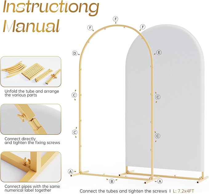 Set of 3 Metal Arch Backdrop Stand with Cover Set, (7.2FT, 6.6FT, 6FT Wedding Arch and Cover Set), Backdrop Arch for Party, Baby Shower, Birthday, and Graduation Ceremony