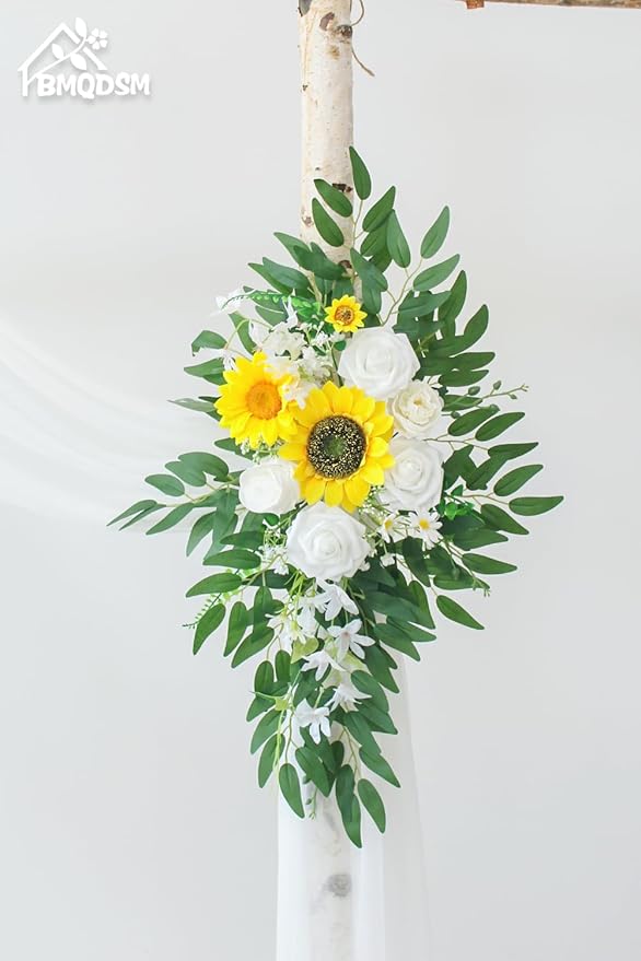Artificial Flowers Wedding Arch Decor Arch Flowers (Set of 2) for Wedding Welcome Sign and Backdrop Decoration (New Sunflower)
