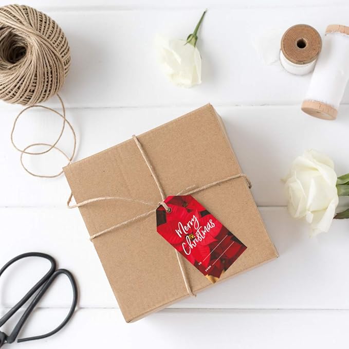 Andaz Press Christmas Holiday Season Classic Gift Tags, Merry Christmas to from and Wishing You A Happy Holiday Season, Poinsettia Design, for Holiday Events, Parties, and Favors, 60-Pack