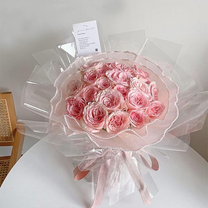 FWSA WRAPS Korean Flower Wrapping Mesh Paper White Pearl Edge Bouquet Packaging Paper Wrinkled Wavy Net Yarn Mother's Day Valentine's Day Wedding Birthday Decoration 11X162 inches/bag (Pearl White)
