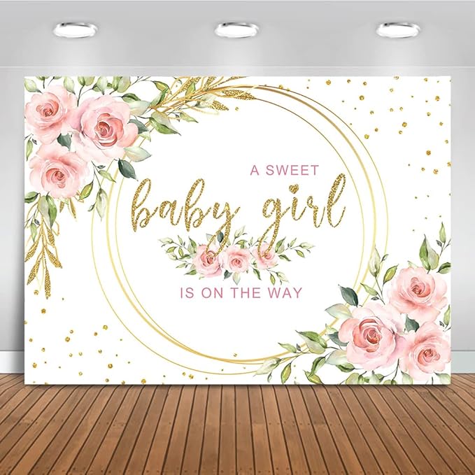 Mocsicka Floral Sweet Baby Girl Backdrop It's a Girl Baby Shower Background Watercolor Pink Floral Baby Shower Party Cake Table Decoration Photo Booth Props (8x6ft)