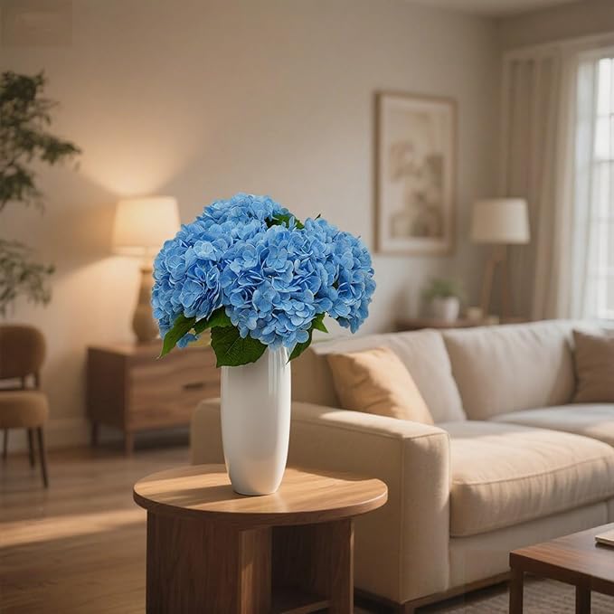4Pcs Blue Hydrangea Artificial Flowers 21 Inch Real Touch Flowers with Stems Fake Artificial Hydrangeas Flowers for Bouquet Table Centerpieces Spring Decorations for Home