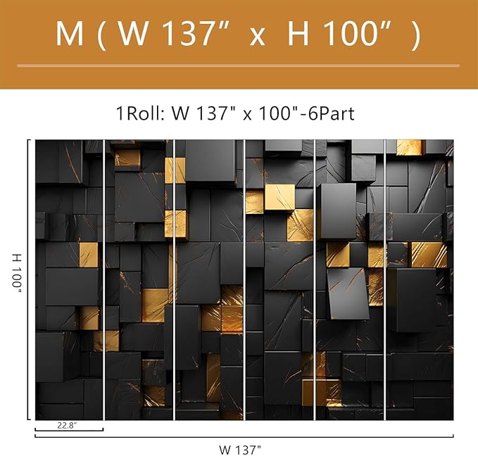 Black Gold Geometric Wallpaper Peel and Stick 3D Large Self Adhesive Wall Mural for Living Room 137"x100"