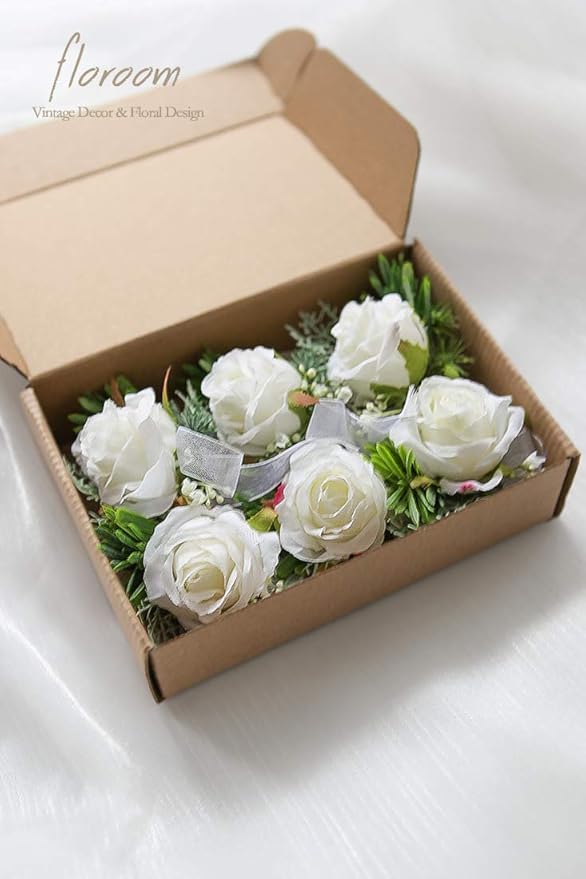 Floroom Set of 6 Ivory Rose Boutonnieres for Best Men Groom Groomsmen White Wedding Prom