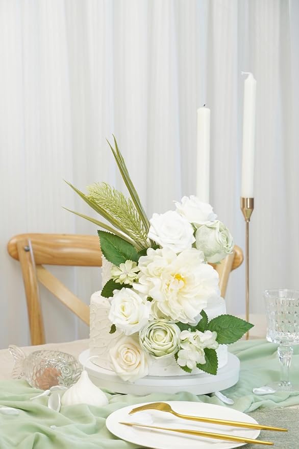 Artificial Flower Combination Box Set Artificial Flower Loose Leaves and Stems DIY Wedding Center Bouquet Bride Wedding Baby Shower（White）