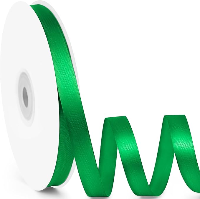 3/8" x 50 Yards Satin Ribbon - Green Silk Ribbon with Spool - Ideal for Gift Wrapping, Floral Bouquets, Crafts, Wedding Party Decorations, Christmas and Sewing Projects