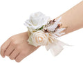 Ling's moment 6pcs Wedding Wrist Corsage Artificial Flowers, Girl/Mother Homecoming Prom Corsages Wristlet Décor, etc. Boho White Nude