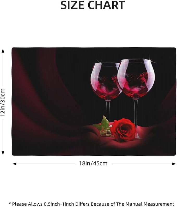 Red Wine Rose Linen Placemats Set of 6 Retro Romantic Rose Floral Art Placemat Indoor Outdoor Party Home Desktop Kitchen Dining Room Decoration 12x18 Inch