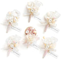 Ling's moment Boutonniere for Men, 6pcs Groom Groomsmen Boutonniere, Artificial Flowers for Wedding Decor/Prom/Homecoming, etc.Cream Blush
