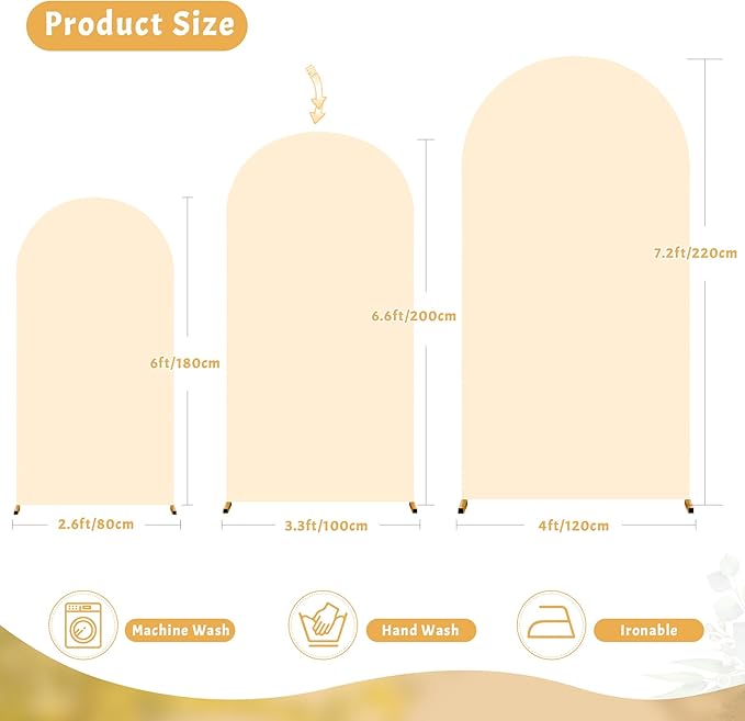 6FT Champagne Arch Backdrop Cover - Polyester Fitted Wedding Arch Stand Covers Round Top Chiara Arch Backdrop Cover for Birthday Party Banquet Photo Background Decoration