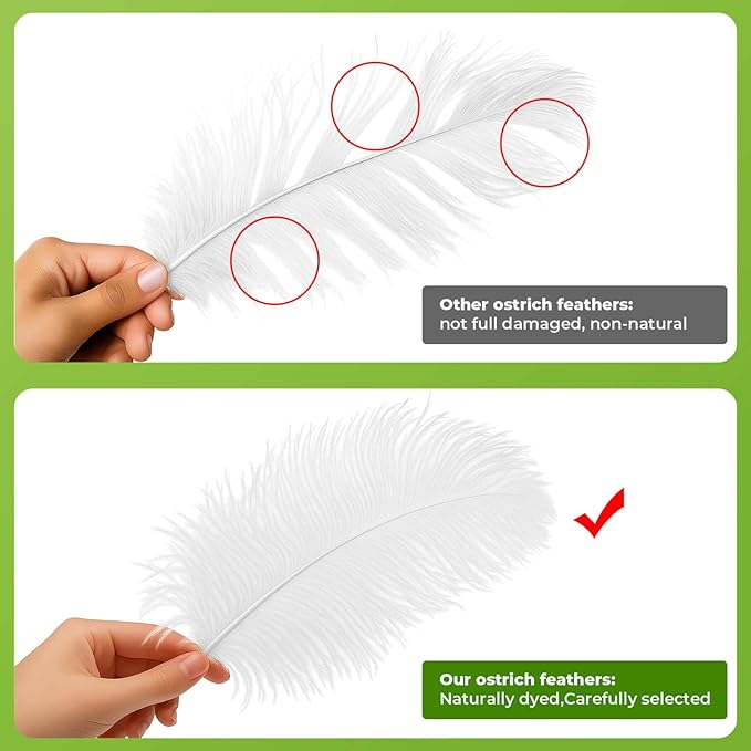 Piokio 10 pcs White Ostrich Feathers 14-16 inch(35-40 cm) Bulk for Wedding Party Centerpieces, Gatsby Decorations