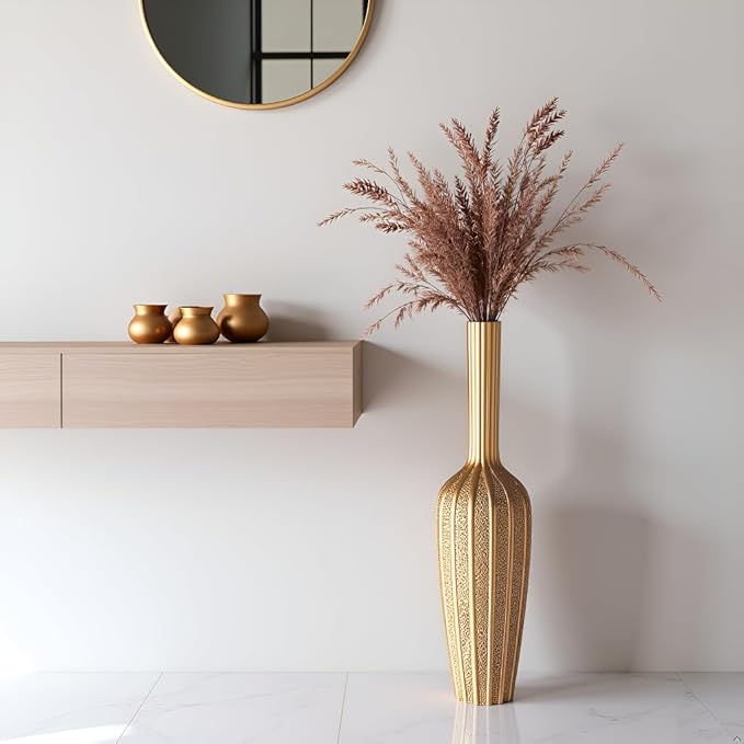 Elegant Gold Floor Vase - 23.62” Tall Decorative Vase for Dried Flowers | Home Decor Accent | Resin Tall Floor Vase