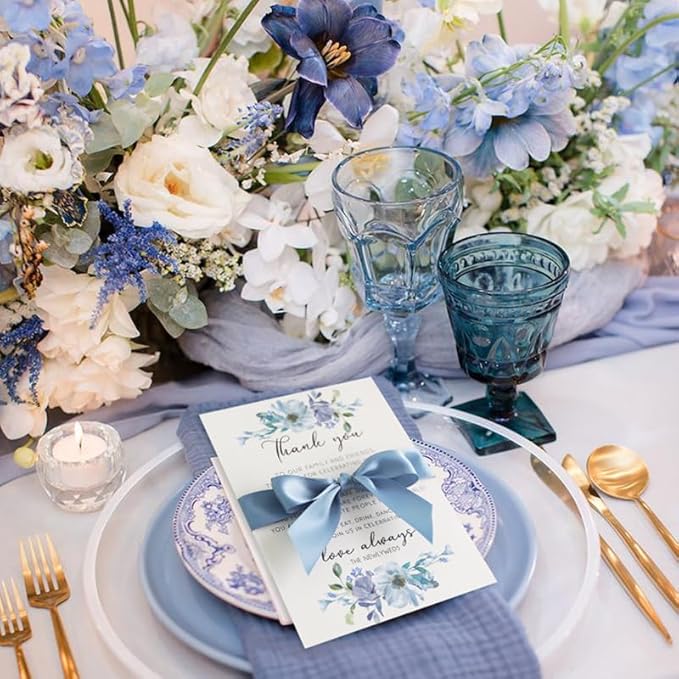 HUIHUANG Dusty Blue Ribbon Set Double-Faced Satin Ribbon 1 inch Dusty Blue Wedding Ribbons for Flower Bouquet Wedding Bridal Shower Baby Shower Decor Hairs Gift Wrap Crafts- 6 Color X 5 Yards Each