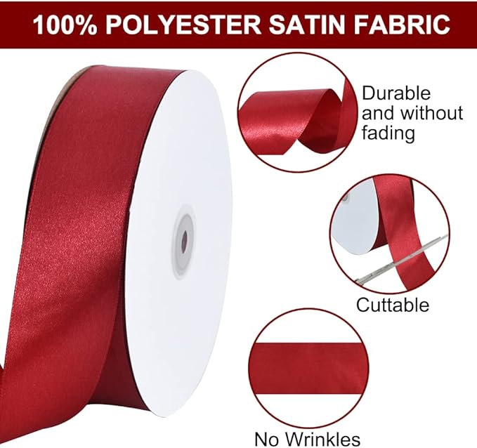 TONIFUL 1-1/2 Inch (40mm) x 100 Yards Dark Red Claret Wide Satin Ribbon Solid Fabric Ribbon for Gift Wrapping Chair Sash Valentine's Day Wedding Birthday Party Decoration Hair Floral Craft Sewing