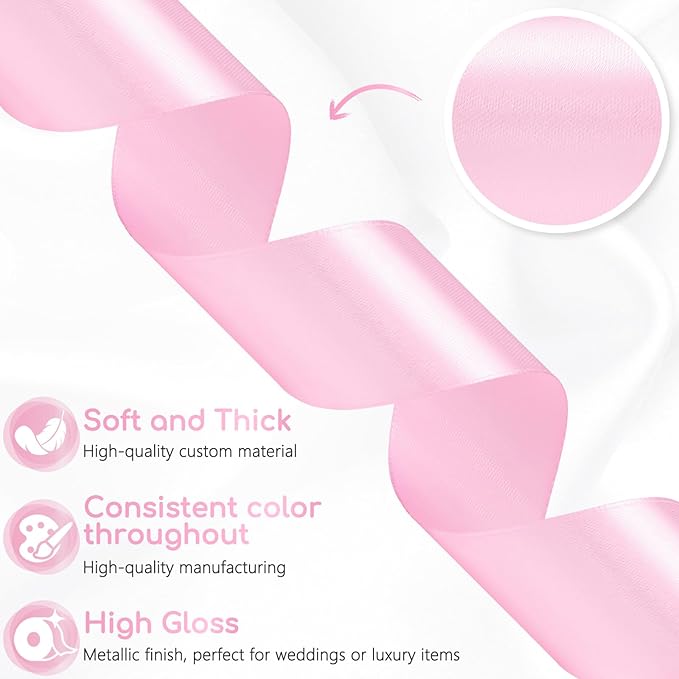 Pink Ribbon 1-1/2 Inch 30 Yards Pink Satin Ribbon for Flower Bouquet, Fabric Ribbon for Gift Wrapping Crafts Hair Eternal Flowers Sewing Wedding Christmas