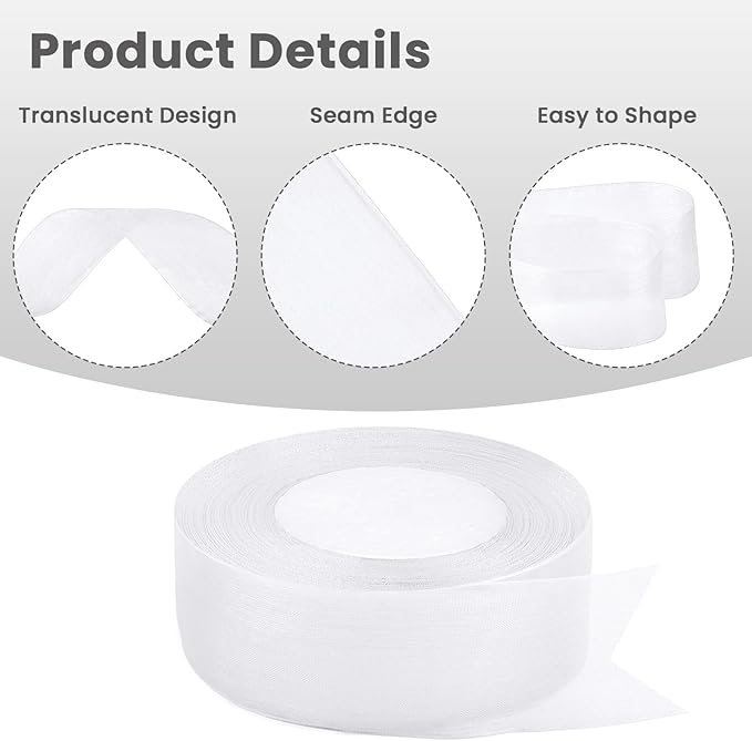 1-1/2 Inch White Sheer Organza Ribbon for Bow Making, Gift Wrapping, Christmas Decoration, 50 Yards/Roll