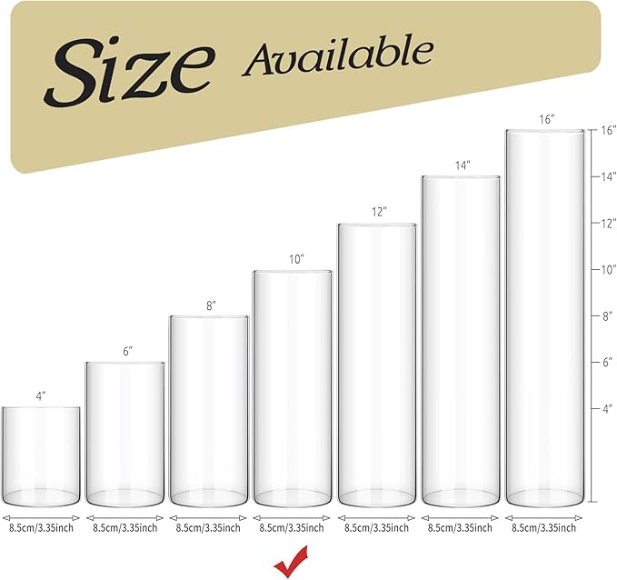 12 Pack Glass Cylinder Vases 10 Inch Tall Clear Flower Vase for Centerpieces, Hurricane Floating Candle Holder Wedding Decorations, Floral Vase Bulk for Table Shelf Party Home Deco (10 x 3.35 Inch)