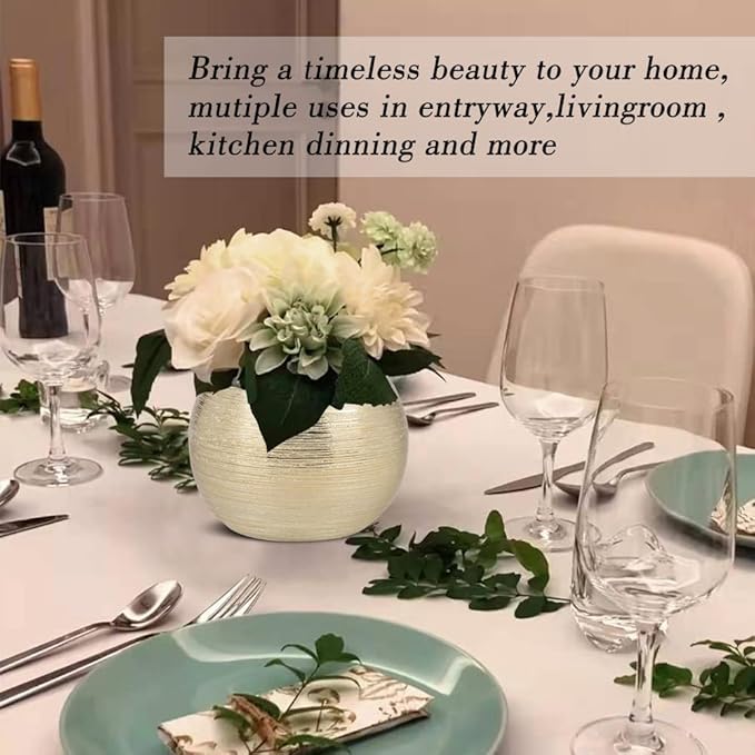 Gold Ceramic Flower Vase Home Decor Vase Centerpieces Vases Metallic Round Bowl Vases for Living Room,Bedroom,Kitchen,Countertop (Gold), Dia 7'' (21005-GD)