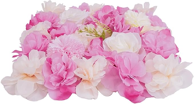 12Pcs Artificial Flower Wall Panel 3D Floral Backdrop Wall 15" X 15" Flower Wall Decor Panel Flower Wall Backdrop Faux Flower Panel for Party Home Background Decor, Pink