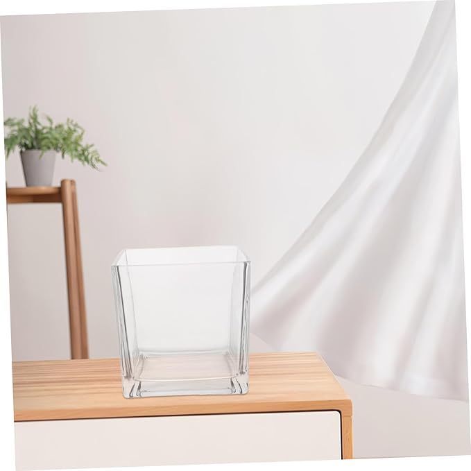 NUOBESTY Clear Thickened Square Glass Vase for Hydroponic Plants Modern Decorative Flower Container Smooth Touch Table Centerpiece for Home and Office