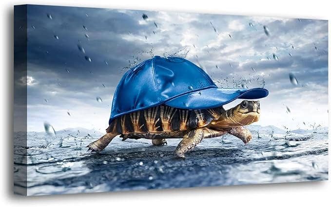 Lovely Sea Turtle Picture Canvas Wall Art for Bathroom Decor,Animal Canvas Print Paintings Artwork for Living Room Home Office Kitchen Wall Decoration,Stretched 20x40 inches Framed Ready to Hang