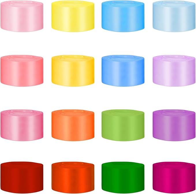 400 Yard Satin Ribbon for Crafts, 16 Rolls 1-1/2 Inch Single Face Assortment Ribbons for Gift Wrapping Flower Bouquet Wedding Invitations Birthday Party Festival Decoration Hair Bows