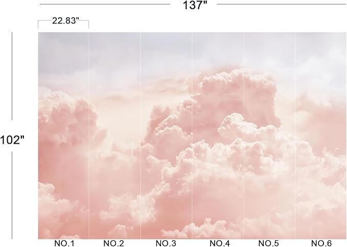 Eierme-Sun and Cloud Background with a Pastel Colored Mural Wallpaper Peel and Stick 137" x 102"