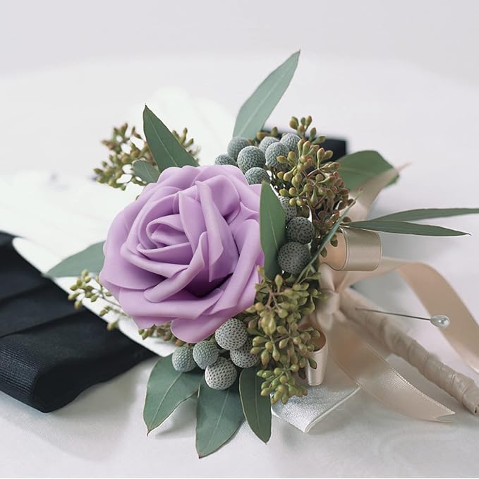 Light Purple Artificial Roses Flowers 100pcs Real Looking Foam Fake Roses with Stems for DIY Wedding Bouquets Bridal Shower Centerpieces Party Decorations (Light Purple)