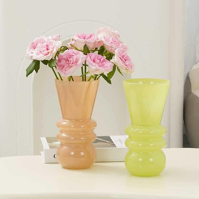 10-inch Tall Glass vase, a Simple and Sturdy Flower Container, Perfect for Dining Tables, Living Room and Table Placement (Pink)