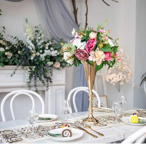 2 Pcs Tabletop Decoration Centerpiece, 16.7in Metal Wedding Flowers Gold Vase, Christmas Anniversary Birthday Party Home Decoration Flower Arrangement
